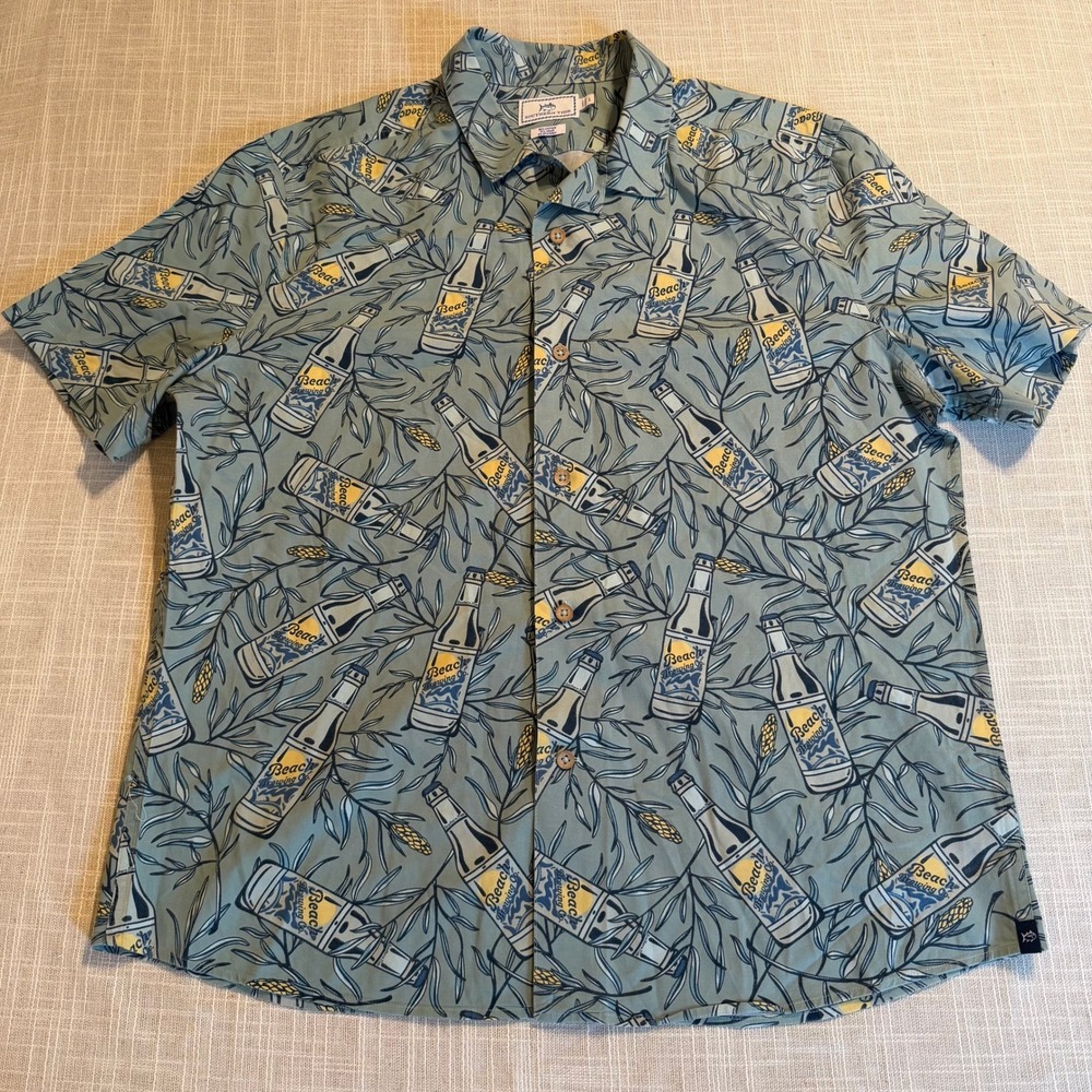 Southern Tide Mens Large Beach Brewing Co Beer Bottle Print Short Sleeve Shirt